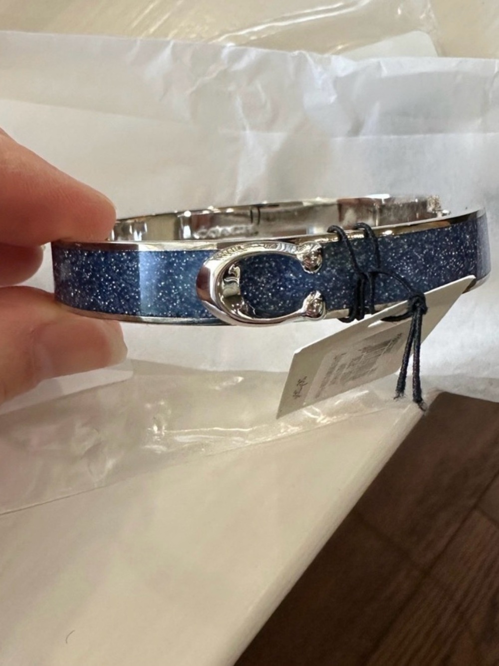 NWT Coach Glitter C Hinged Bracelet in Blue and SilverRetail $98 - Picture 5 of 8